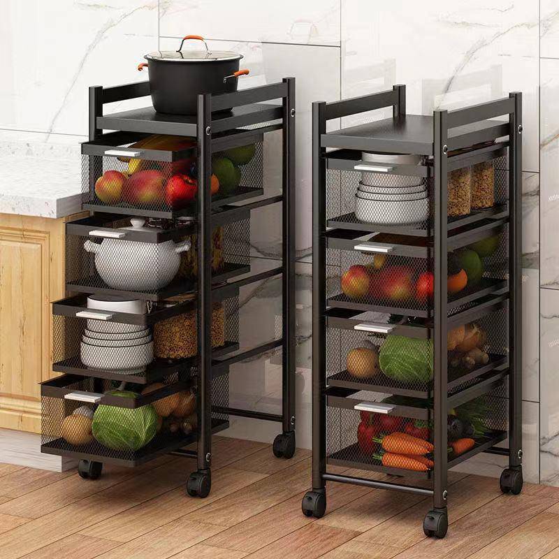 厨房蔬菜置物架夹缝落地多层家用品储物柜抽屉式收纳架碗柜餐具