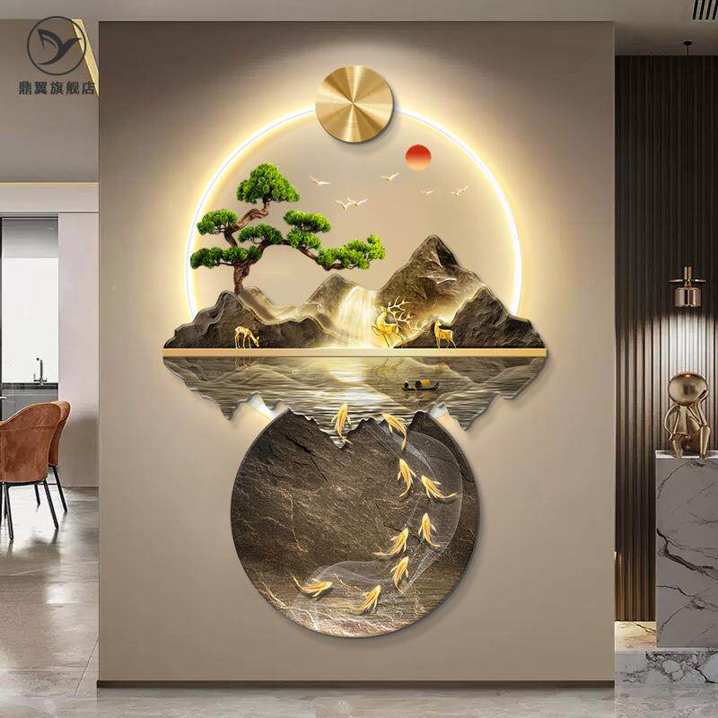 带灯关装饰画流水生财高端RY903892入户正门廊尽头对过走道挂玄画