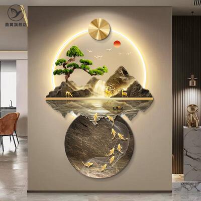 带灯关装饰画流水生财高端RY903892入户正门廊尽头对过走道挂玄画