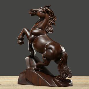 黑檀木雕马摆件十二生肖马实木雕刻马到成功家居办公室工艺品