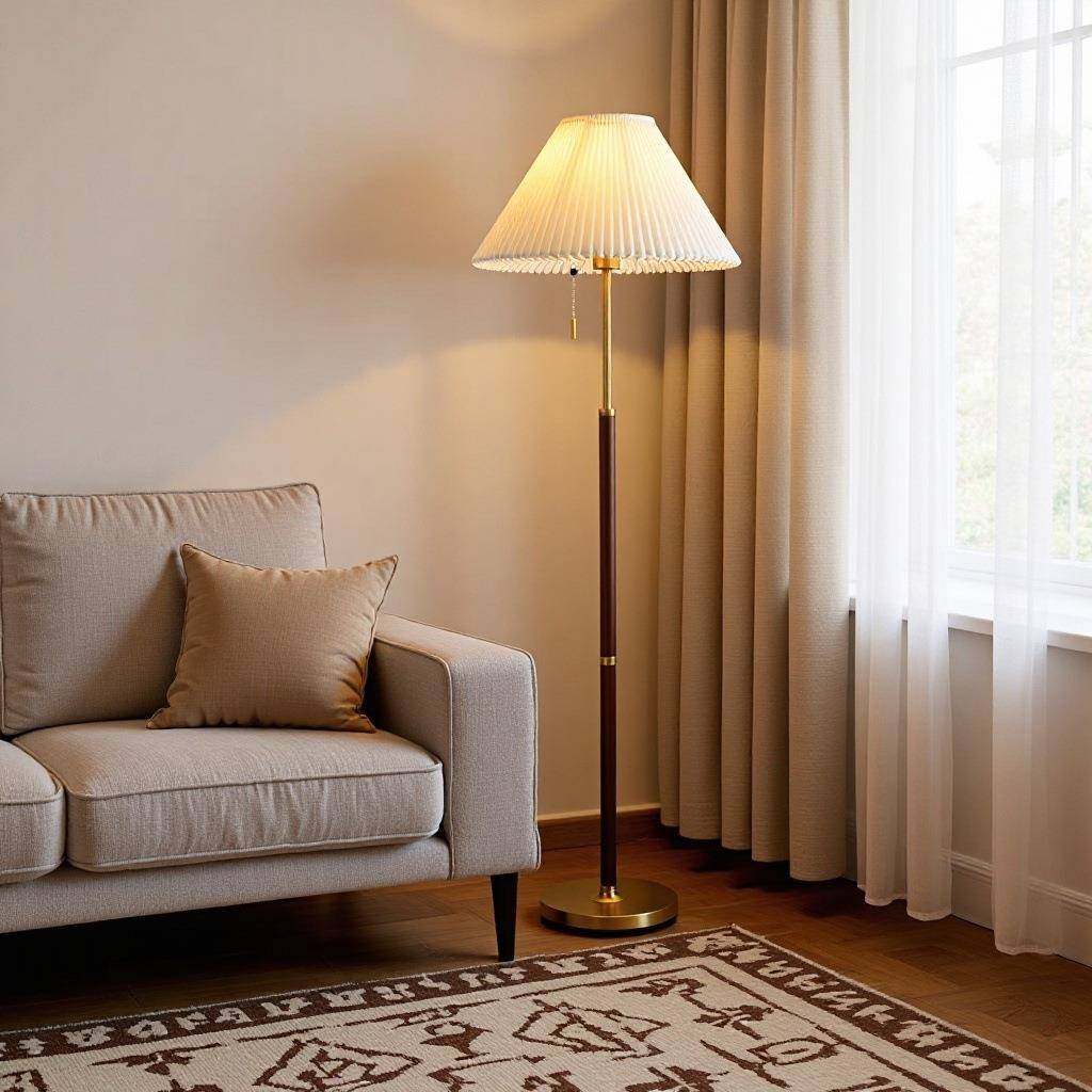 跨境实木高颜值客厅百褶落地灯中古欧式氛围民宿卧室床头立式台灯