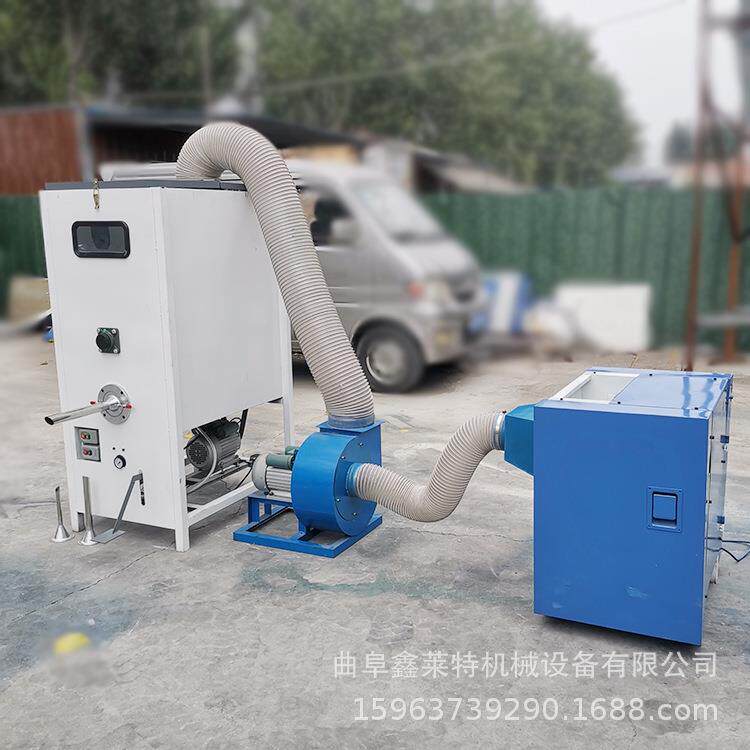 汽车坐垫腰枕充装机视频化纤棉珍珠棉开棉机双工位猫枕填充机
