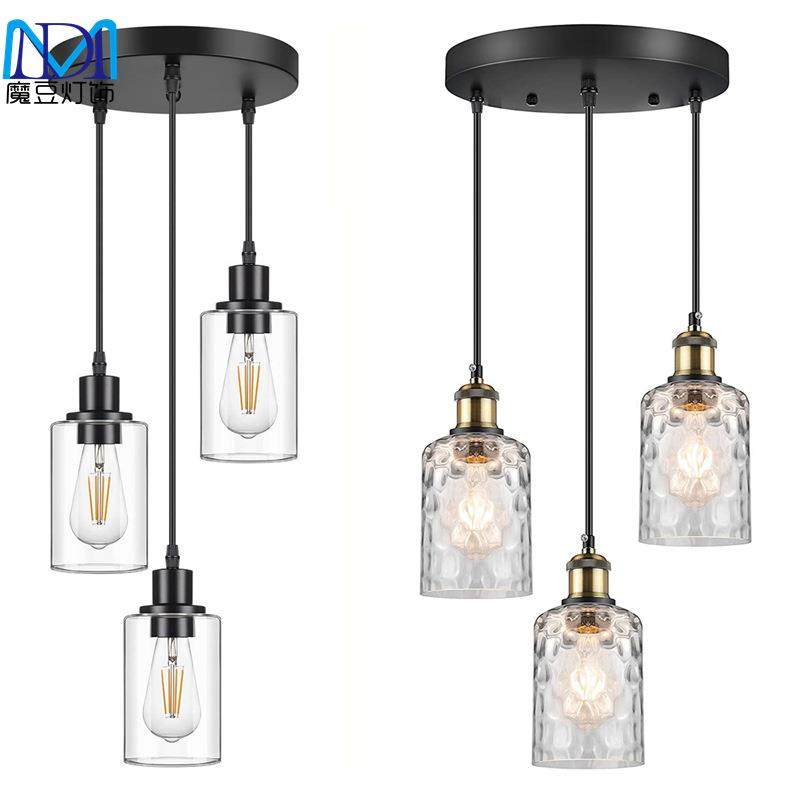 跨境亚马逊玻璃餐厅吊灯圆形三头饭厅创意农舍厨房餐桌小吊灯新款,家装灯饰光源,智能吊灯,淘宝优惠券,粉丝福利购,淘宝优惠卷