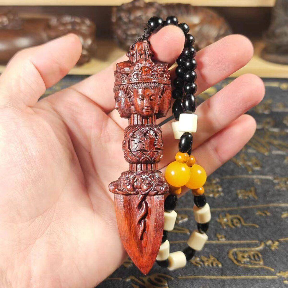 10厘米小叶紫檀木精雕实心降魔杵把件随身把玩实心精雕挂件文玩