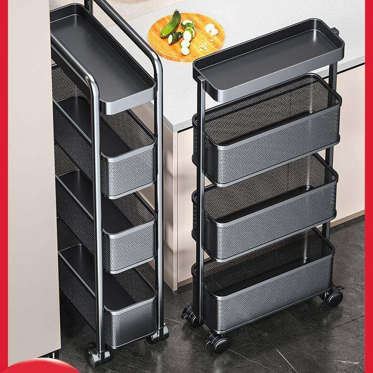 不锈钢极超窄夹缝隙柜厨房置物架落地冰箱小推车卫生间移动收纳架