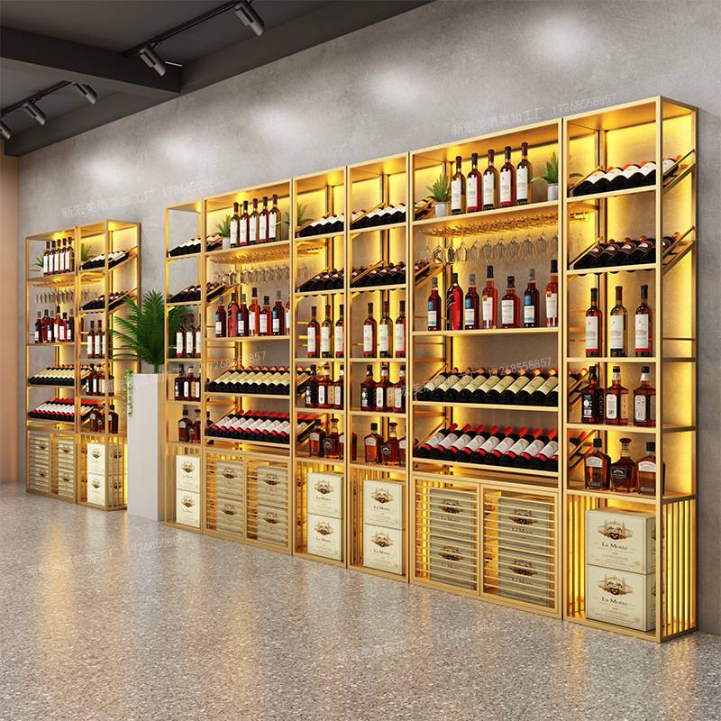 酒架落地式酒柜红酒展示架酒庄商用置物架铁艺靠墙多层收纳架