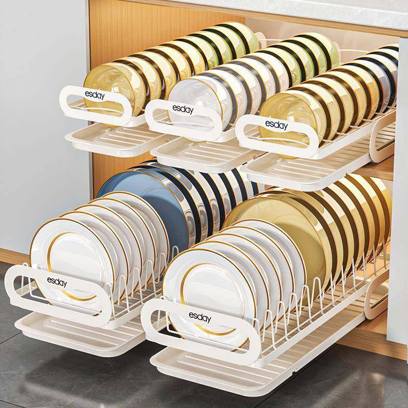 厨房抽拉碗碟收纳架橱柜内放碗拉篮碗盘沥水架子抽屉式盘子置物架,厨房/烹饪用具,抹布架/厨房清洁收纳架,淘宝优惠券,粉丝福利购,淘宝优惠卷
