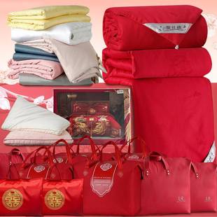 结婚喜被桐乡蚕丝被子纯棉a类陪嫁双宫蚕丝被婚被红色四件套套餐