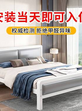 铁艺床 双人床现代简约单人铁架床出租房不锈钢铁床架家用1.528米