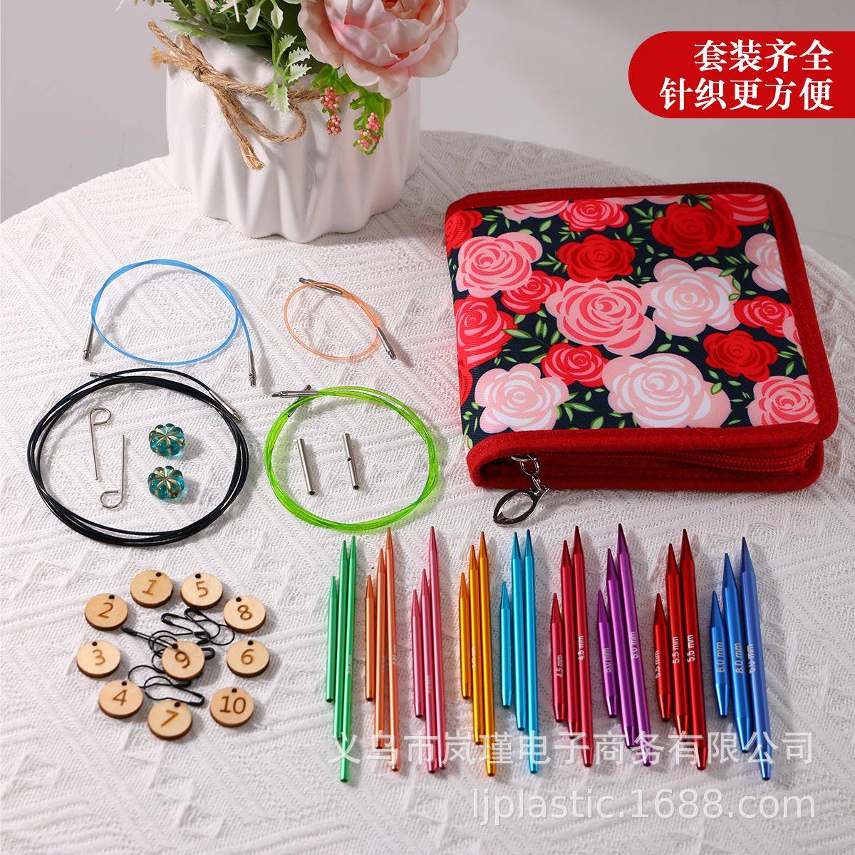 跨境彩色环形针套装玫瑰园可拆环形针旋转绳针堵配件套装组合