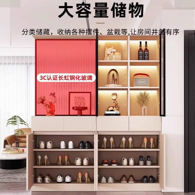 玄关柜一体靠墙入户正对门家用客厅2025新款玻璃屏风隔断柜子实木
