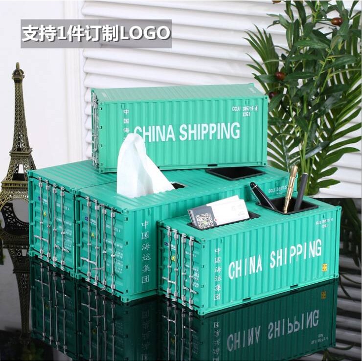欧式复古怀旧擎天柱卡车集装箱货柜笔筒抽纸盒纸巾盒模型装饰摆件