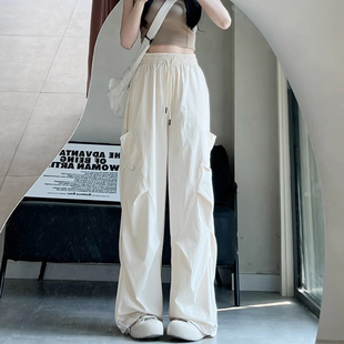 女童工装裤夏薄款2025新款初中生女孩夏日轻薄裤子大童冰丝阔腿裤