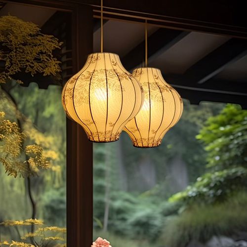 新中式吊灯禅意复古茶室灯中古餐厅灯笼日式侘寂风卧室阳台灯新款