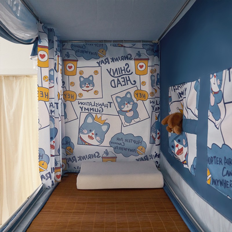 2021年新款学生宿舍床帘蚊帐一体式寝室下铺上铺通用遮光拉链款