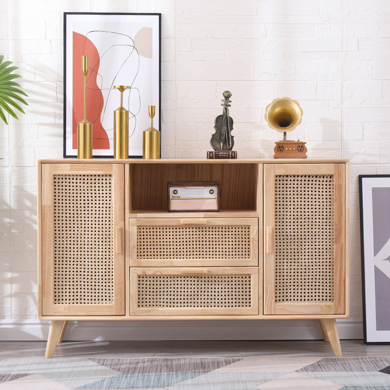 北欧实木餐边柜藤编现代简约储物玄关柜日式斗柜客厅收纳置物柜子,住宅家具,餐边柜,淘宝优惠券,粉丝福利购,淘宝优惠卷