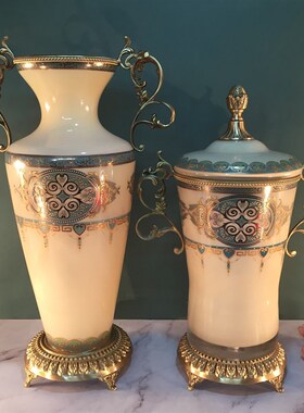 纯铜配玻璃花瓶欧式美式法式软装客厅餐厅酒店轻T奢家居工艺品摆