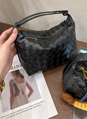 陈姬儿新款时尚百搭黑色编织手提包小巧腋下包包手拎包5522