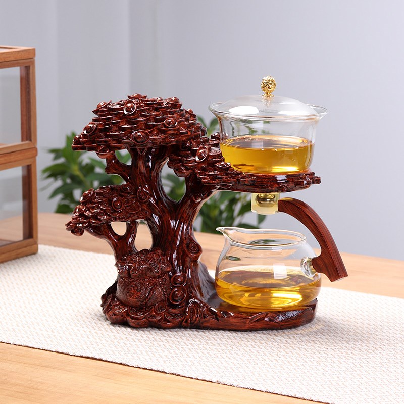 摇钱树功夫茶具套装家用玻璃懒人泡茶神器开业送礼磁吸自动泡茶器