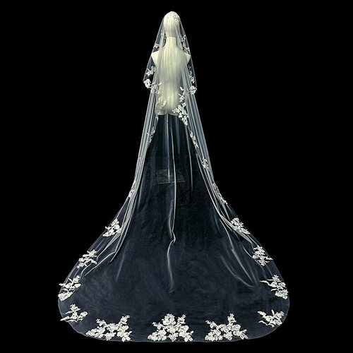 新娘结婚长款主婚纱头纱一圈蕾丝花边高级感复古新娘拍照头纱头饰