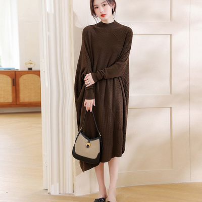 200斤大码连衣裙女秋冬款慵懒风不规则下摆胖mm遮肚藏肉毛衣裙子