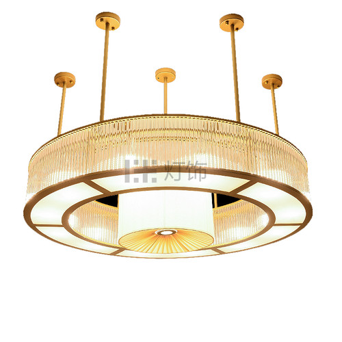 酒店豪华包间大吊灯新中式大厅灯别墅客厅饭店包厢圆形水晶吊灯具