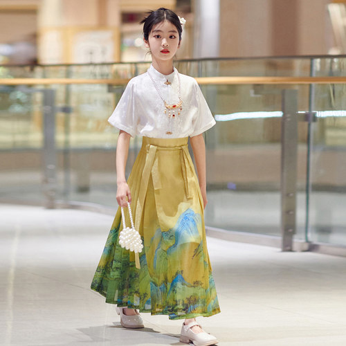 女童马面裙套装2024新款夏季儿童改良唐装大童新中式国风古装汉服