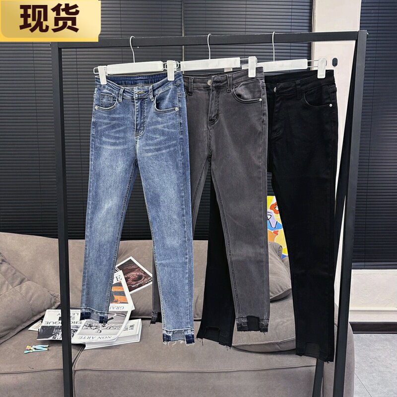 【现货】VC 黑色牛仔裤女新款高腰九分小脚裤显瘦百搭裤子