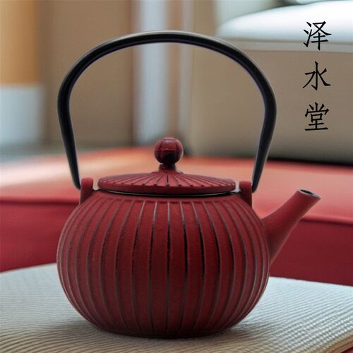 西欧式简约竖条纹外贸彩色铁壶铸铁茶壶烧水泡茶养生壶
