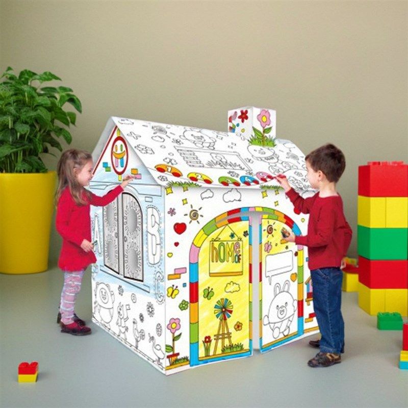 儿童小屋子模型立体涂鸦DIY纸板圣诞房子卡通幼儿园纸箱手工拼装