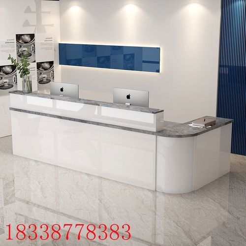 公司前台接待台简约现代超市店铺培训机构弧形吧台转角收银台柜台