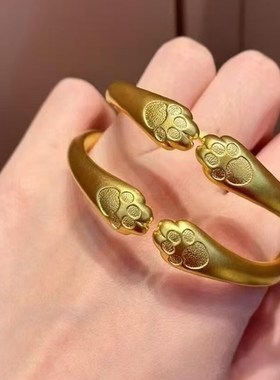 古代金覆盖银猫爪手镯为妇女磨砂平原环手镯开口可调手镯生日礼物