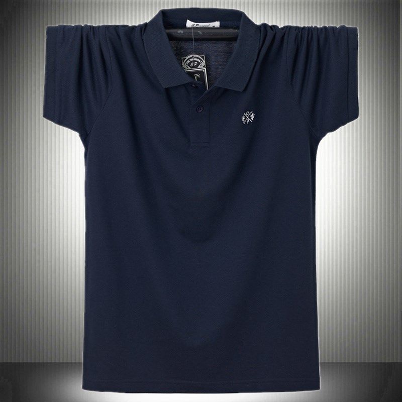 夏装加肥加大码翻领短袖T恤男装半截袖珠地棉宽松商务高级工作服