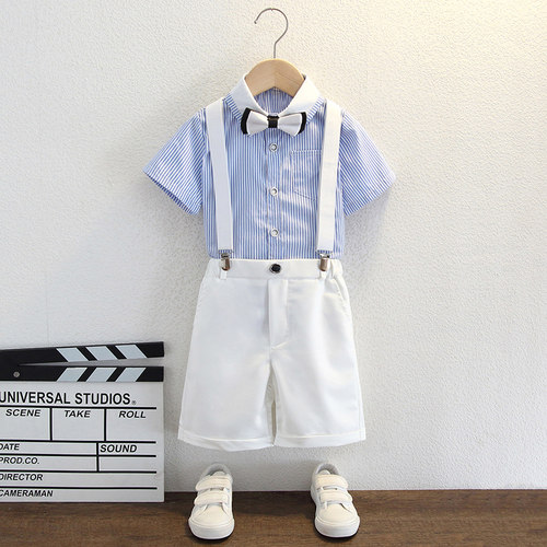 儿童西装套装男童英伦风夏季主持人短袖花童生日礼服表演宝宝西服