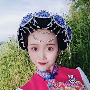 新款云南丽江纳西族头饰披星戴月少数民族演出配饰帽子定制