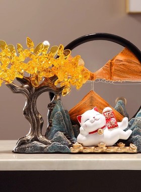 发财摇钱树招财猫摆件流沙画乔迁之喜搬家开业礼物客厅办公室装饰