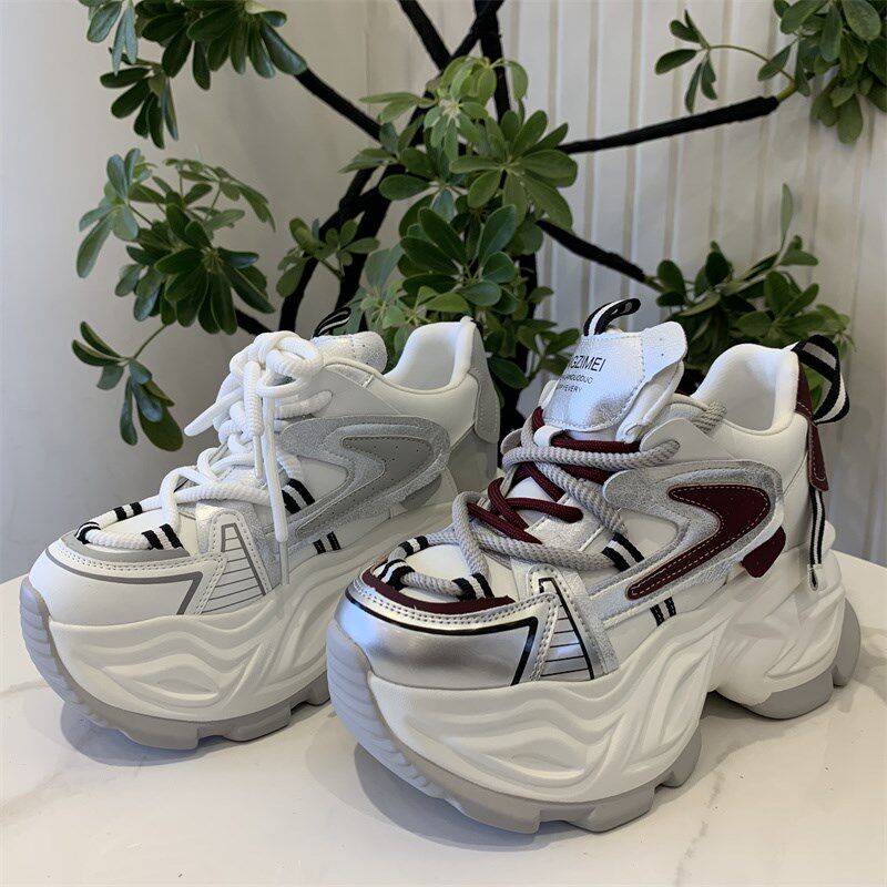 2025春季新款韩版女鞋时尚街拍高跟系带休闲老爹鞋运动洋气女单鞋