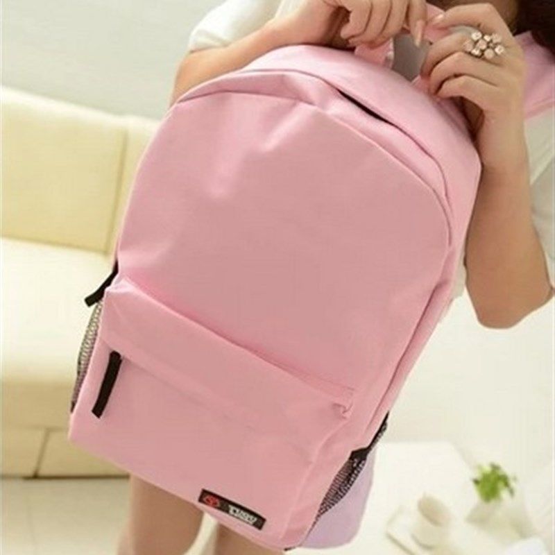 韩版潮女双肩包中学生男女书包纯色帆布休闲旅行揹包学院风电脑包