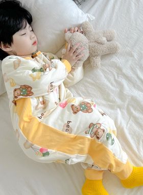 儿童连体睡衣秋冬季加厚睡袋婴儿春秋款纯棉一岁男宝宝冬款男童两