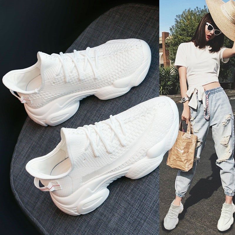 白色老爹鞋女夏季薄款飞织网面小白鞋厚底百搭内增高运动女鞋透气,女鞋,老爹鞋,淘宝优惠券,粉丝福利购,淘宝优惠卷