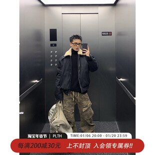 PLTH 复古毛领美拉德皮衣夹克男宽松加厚保暖机车服潮男外套 冬季