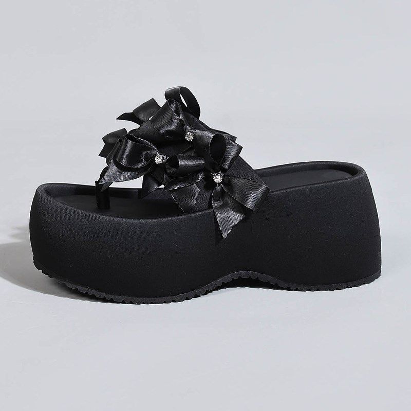 2025新款时尚休闲水钻花朵小个子夹脚人字拖增高厚底百搭女凉鞋,女鞋,休闲凉鞋,淘宝优惠券,粉丝福利购,淘宝优惠卷