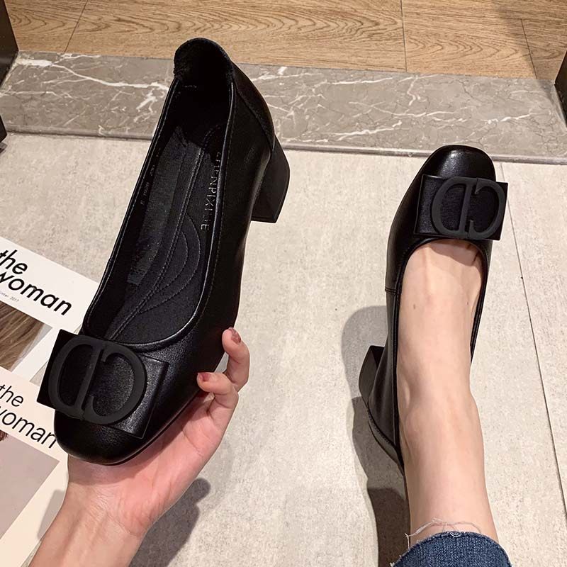 舒适防滑粗跟中跟一脚蹬妈妈鞋皮鞋真皮软底春秋款中年女鞋子百搭,女鞋,浅口单鞋,淘宝优惠券,粉丝福利购,淘宝优惠卷