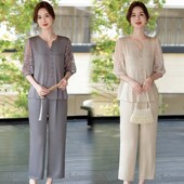显瘦上衣裤 妈妈气质夏季 子两件套 时尚 中老年女士夏装 套装 2025新款