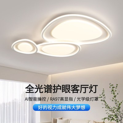 2024新款现代简约大气奶油风卧室灯具极简创意鹅卵石形客厅吸顶灯