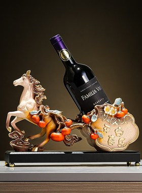 新中式酒柜红酒架马摆件高档餐厅展示柜柿柿如意装饰品客厅置物架