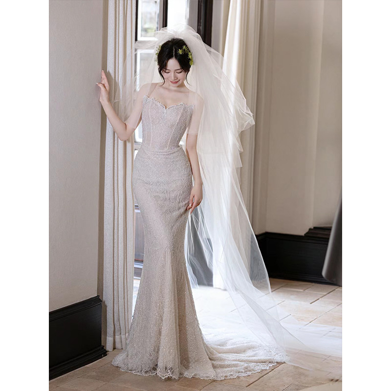 白纱双层遮面素头纱韩式新娘结婚超长硬纱头饰简约旅拍拖尾森系