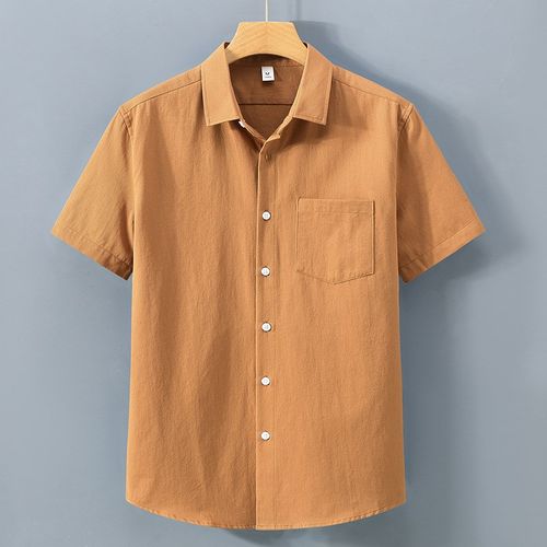 日系简约工装纯棉短袖衬衫男士夏季高街纯色潮流休闲宽松半袖上衣