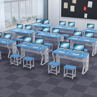 学校机房电脑桌中j小学学生微机室办公桌子培训班课桌椅凳子网吧