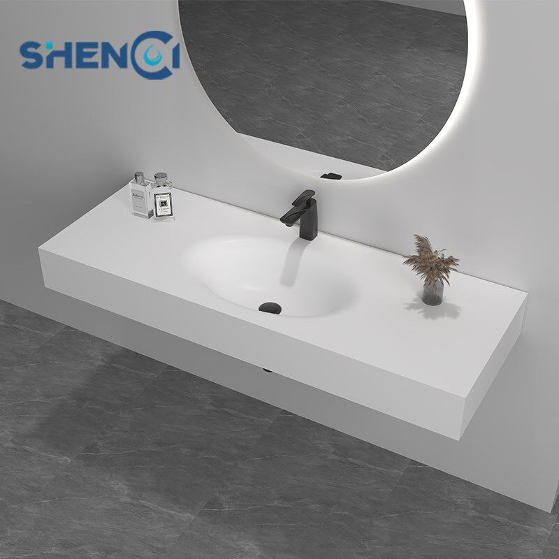 可丽耐一体盆肤感纯亚克力人造石挂墙式洗手盆单双盆非标定制